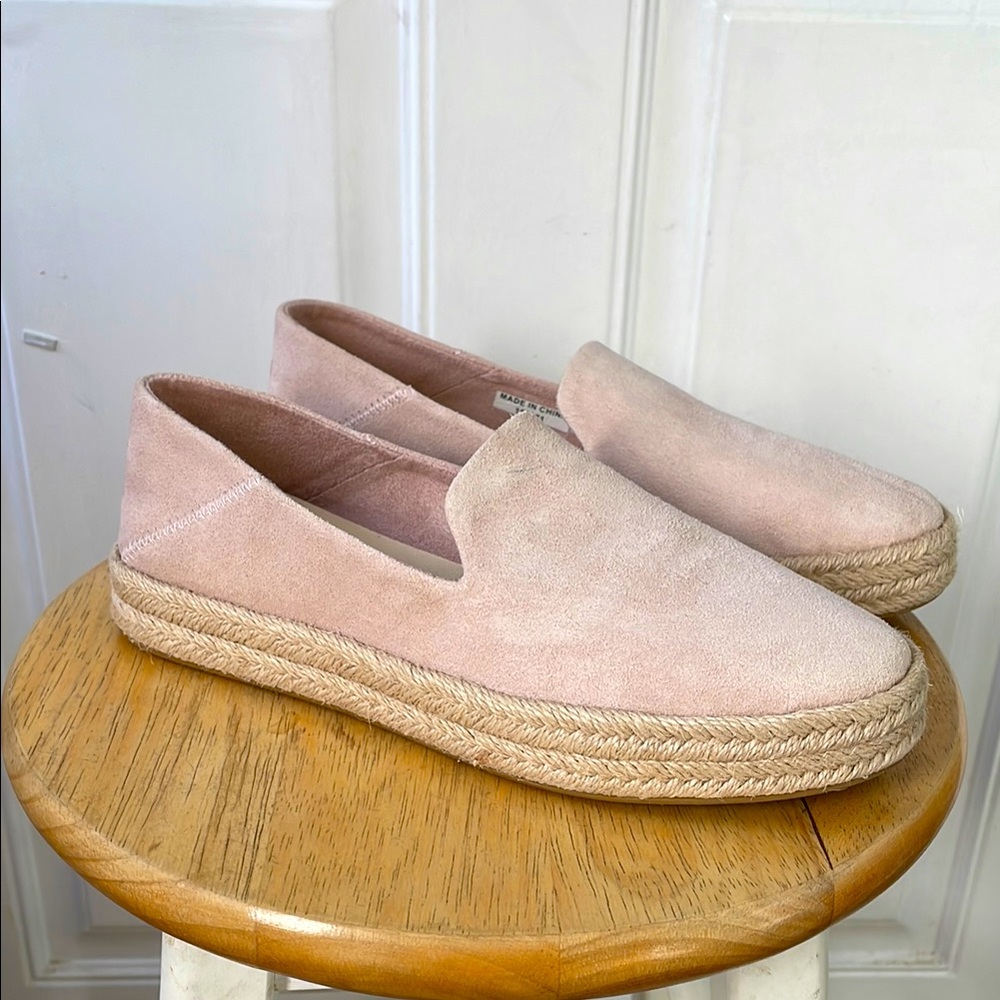 Toms Women's Pink Suede Espadrille Slip on Flats, Size 7